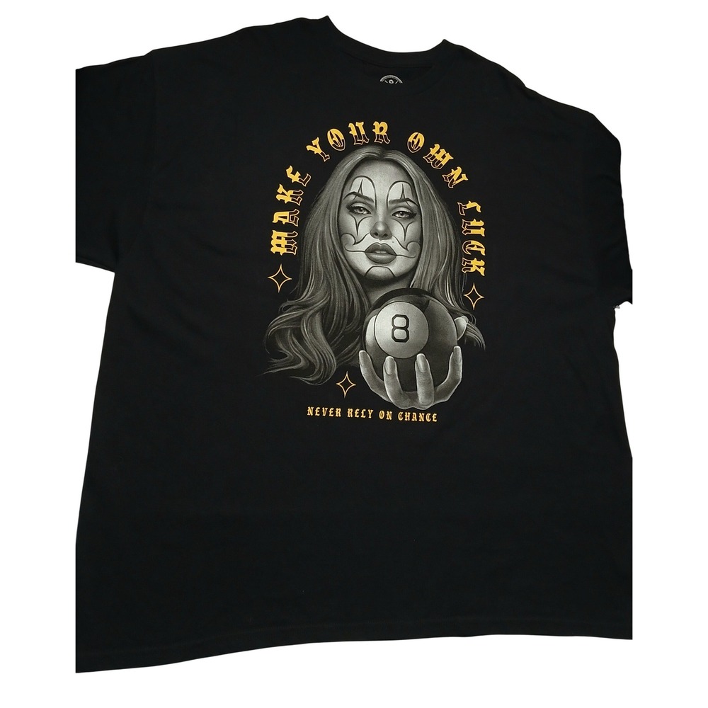 DGM Mens Make Your Own Luck Chicana Clown 8-Ball Graphic T-Shirt‎ Black 2XL